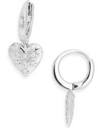 Nadri - Cubic Zirconia Heart Drop Huggie Hoop Earrings - Lyst