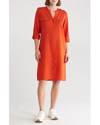 Calvin Klein - Front Button Long Sleeve Linen Blend Dress - Lyst