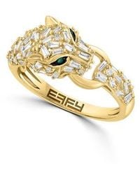 Effy - Sterling Plated Diamond & Emerald Ring - Lyst
