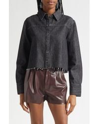 Alice + Olivia - Raw Hem Denim Button-Up Shirt - Lyst