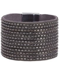 Saachi - Rock 'n' Roll Chain Detailed Leather Cuff Bracelet - Lyst