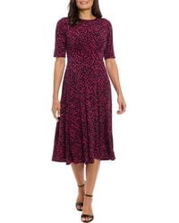 London Times - Short Sleeve Inset Waist Fit & Flare Midi Dress - Lyst