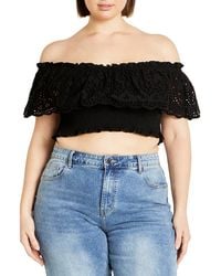 City Chic - Jayde Eyelet Overlay Top - Lyst