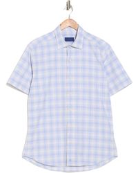 David Donahue - Check Poplin Casual Short Sleeve Cotton Button-up Shirt - Lyst