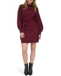 AUGUST SKY - Long Sleeve Turtleneck Sweater Minidress - Lyst