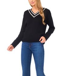 Halogen® - Contrast V-Neck Sweater - Lyst