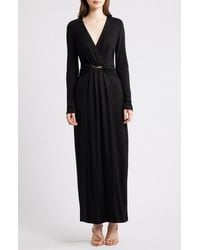 Halogen® - Wrap Front Long Sleeve Maxi Dress - Lyst
