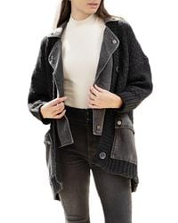 Saachi - Mixed Media Denim Knit Cardigan - Lyst