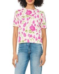 Cece - Printed Short Sleeve Cotton Sweater - Lyst
