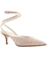 Bruno Magli Keaton Croc Embossed Leather Ankle Strap Pump In Ivory At Nordstrom Rack - White