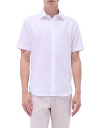 Bugatchi - Orson Palm Tree Pattern Solid Short Sleeve Cotton & Linen Button-Up Shirt - Lyst