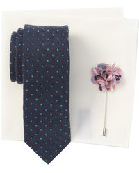 Original Penguin Arusha Dot Tie, Pocket Square, & Lapel Pin Set - Blue
