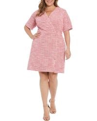 London Times - Short Sleeve Bouclé Faux Wrap Dress - Lyst