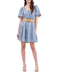 Blu Pepper - Belted Flutter Sleeve Clip Dot Dress - Lyst