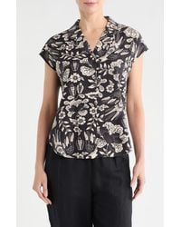 Tahari - Cap Sleeve Linen Blend Button-Up Shirt - Lyst