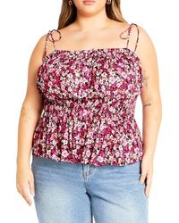City Chic - Lyla Floral Tie Strap Peplum Tank - Lyst