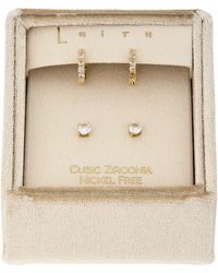 Leith - Set Of 2 Cubic Zirconia Stud & Huggie Hoop Earrings - Lyst