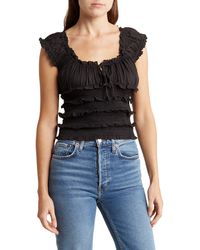 BDG - Frill Cotton Shirred Puff Sleeve Blouse - Lyst