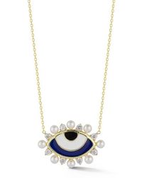Sphera Milano - Cubic Zirconia & 2–3Mm Cultured Pearl Evil Eye Pendant Necklace - Lyst