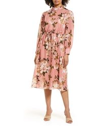 Julia Jordan - Floral Print Long Sleeve Blouson Midi Dress - Lyst