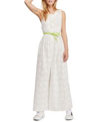 Free People Flower Embroidered Wide Leg Jumpsuit - White