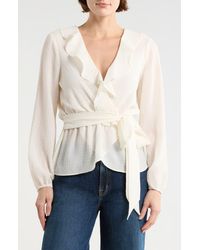 Max Studio - Ruffle Long Sleeve Faux Wrap Top - Lyst