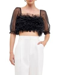 Endless Rose - Ruffle Puff Sleeve Tulle Crop Top - Lyst