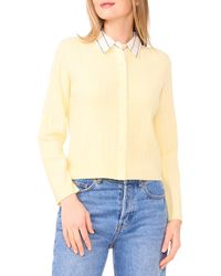 Halogen® - Stripe Collar Twofer Cardigan - Lyst