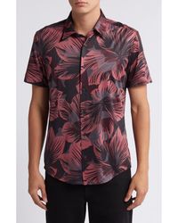 BOSS - Roan Slim Fit Leaf Print Short Sleeve Stretch Button-Up Shirt - Lyst