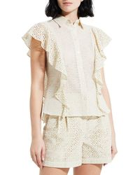 Theory - Nova Flutter Sleeve Eyelet Cotton Blouse - Lyst