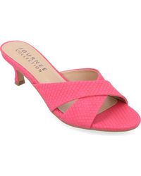 Journee Collection - Snake-Embossed Strappy Kitten-Heel Slides - Lyst