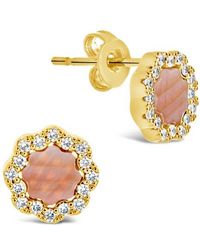 Sterling Forever - Bezel Frame Cubic Zirconia Rose Petal Stud Earrings - Lyst