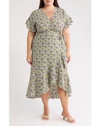 Max Studio - Short Sleeve Wrapped Midi Dress - Lyst
