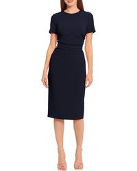 Maggy London - Ruched Short Sleeve Midi Dress - Lyst