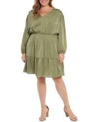 London Times - Air Wash Smock Waist Long Sleeve Dress - Lyst