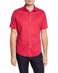 Bugatchi - Knit Short Sleeve Button-Up Shirt - Lyst