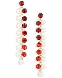 Cara - Crystal & Faux Pearl Linear Drop Earrings - Lyst