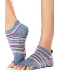 ToeSox Grip Open Toe Low Rise Sock - Blue