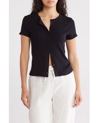 Melrose and Market - Pointelle Knit Button-Up Top - Lyst