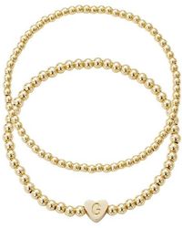 Adornia - Initial Heart Charm Beaded Chain Bracelet Set - Lyst