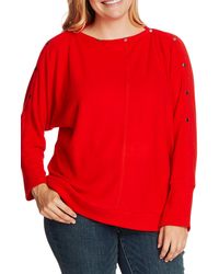 VINCE CAMUTO NEW Women's Snap Trim Dolman Sleeve Boat Neck Sweater Top TEDO