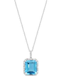 Effy - 14k White Gold Blue Topaz & Diamond Halo Pendant Necklace - Lyst