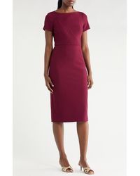 Vince Camuto - Short Sleeve Stretch Crepe Midi Sheath Dress - Lyst