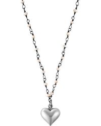 Adornia Fine - Freshwater Pearl Rosary Puffy Heart Pendant Necklace - Lyst