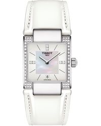Tissot - T-2 Mother Of Pearl Diamond Accented Leather Strap Watch- 0.16 Ctw - Lyst