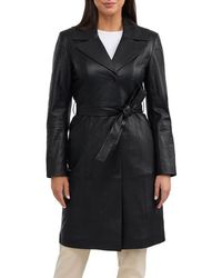 Badgley Mischka Triss Double-breasted Leather Trench Coat in Red