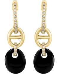 Effy - 14k Yellow Gold Pavé Diamond Onyx Drop Huggie Hoop Earrings - Lyst