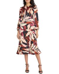 Maggy London - Floral Long Sleeve Flounce Hem Midi Dress - Lyst