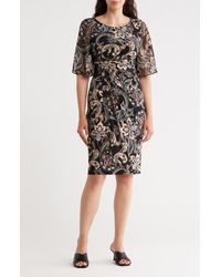 Connected Apparel - Floral Flutter Sleeve Faux Wrap Dress - Lyst