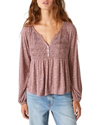 Lucky Brand - Floral Smocked Henley Top - Lyst